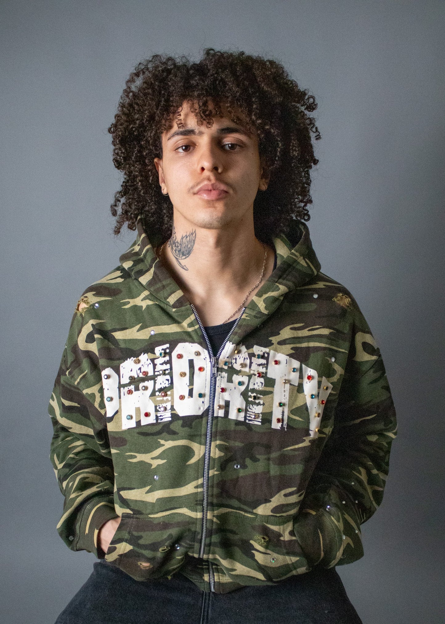 Rhinestone Zip-Up
