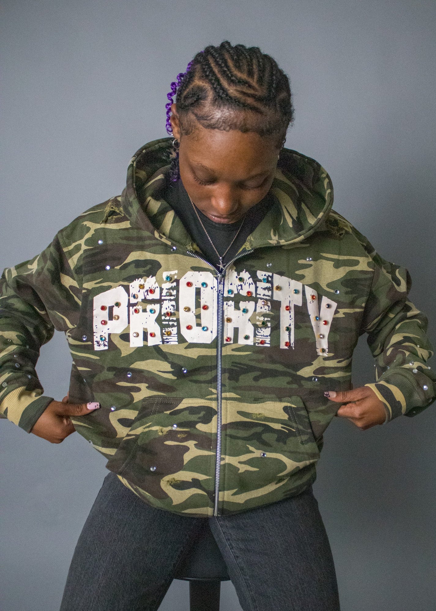 Rhinestone Zip-Up