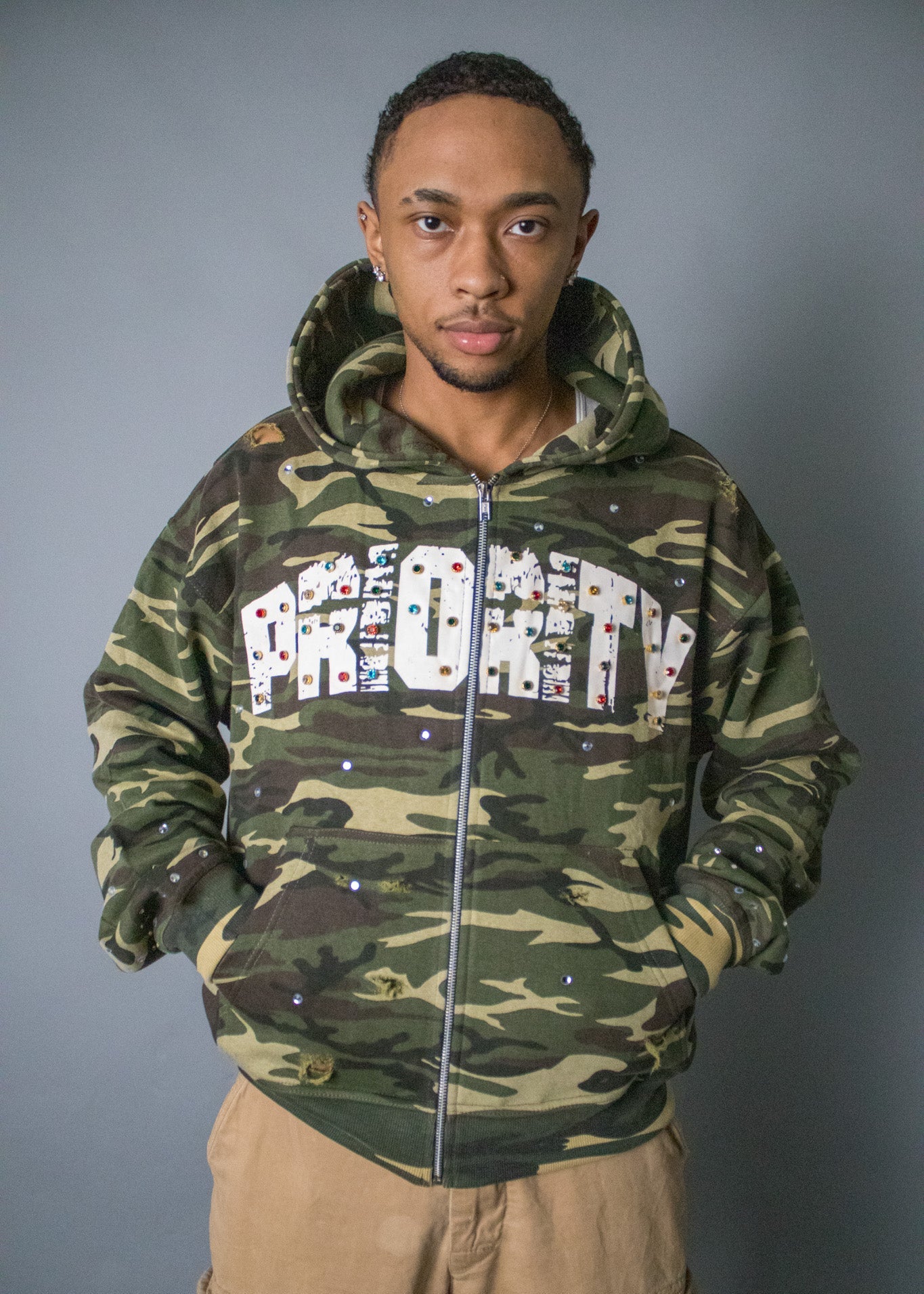 Rhinestone Zip-Up