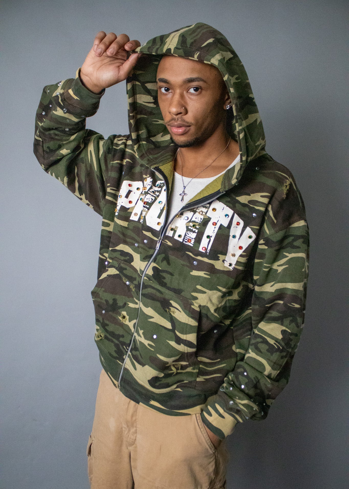 Rhinestone Zip-Up